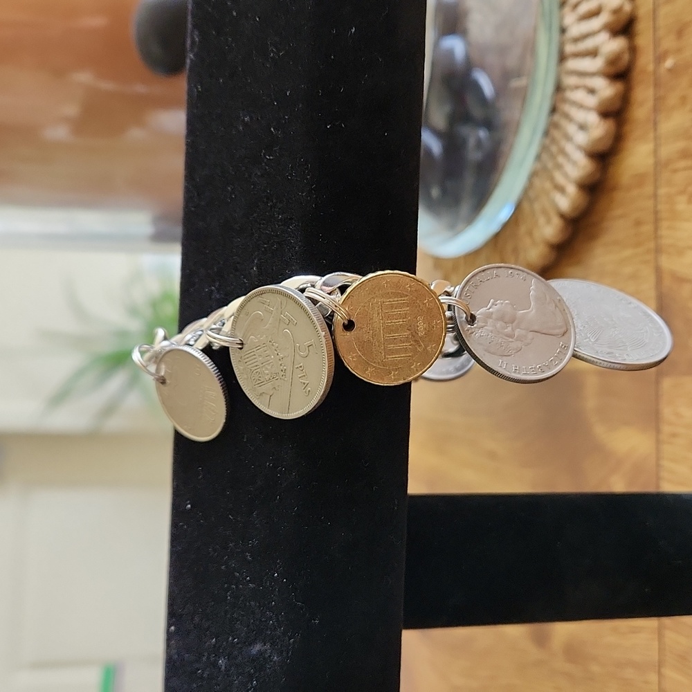 Coin Charm Bracelet measures 8" Long Handmade Inspired
